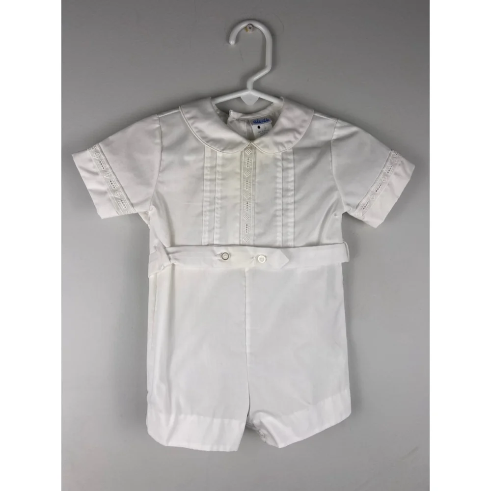 Alexis Baby White Romper & Hat Set 12 Months Peter Pan Collar Lace Christening